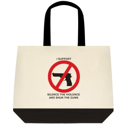 THE SILENCE THE VIOLENCE AND SHUN THE GUNS TWO TONE TOTE BAG