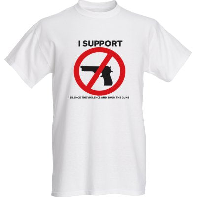 THE SILENCE THE VIOLENCE AND SHUN THE GUNS T-SHIRT