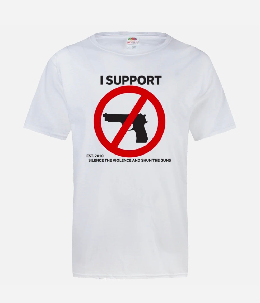 THE SILENCE THE VIOLENCE AND SHUN THE GUNS T-SHIRT